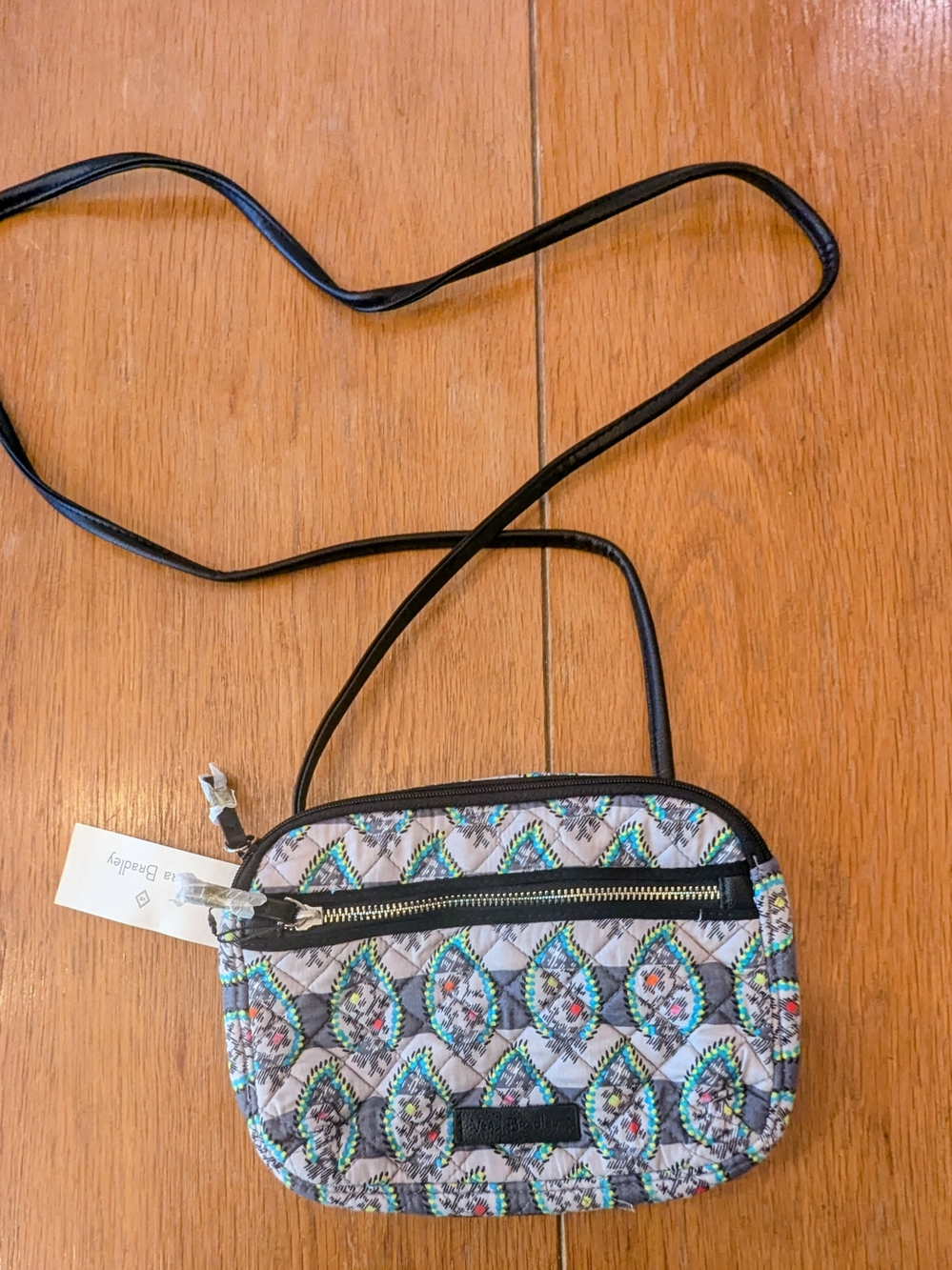 Vera Bradley Quilted Crossbody in Gray Mosaic with Teal Accents